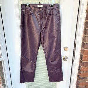 Agolde Womens 90s Plum Leather Straight Leg Pants Size 30 In Excellent Condition